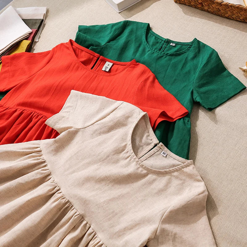 Vestido Mori de Linho para Meninas 2026 Verão Nova Roupa Infantil Vestidos de Princesa de Manga Curta em Algodão e Linho TZ30