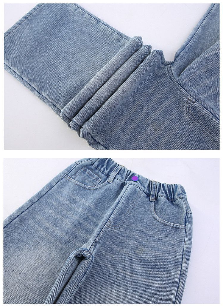 Meninas adolescentes jeans com lã outono inverno moda casual crianças perna larga calças jeans isoladas escola crianças denim
