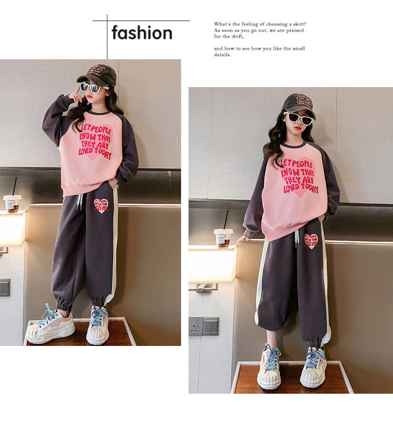 Meninas adolescentes agasalho outono inverno velo grosso quente moletom duas peças crianças conjunto de roupas escola casual roupas esportivas 5-14y