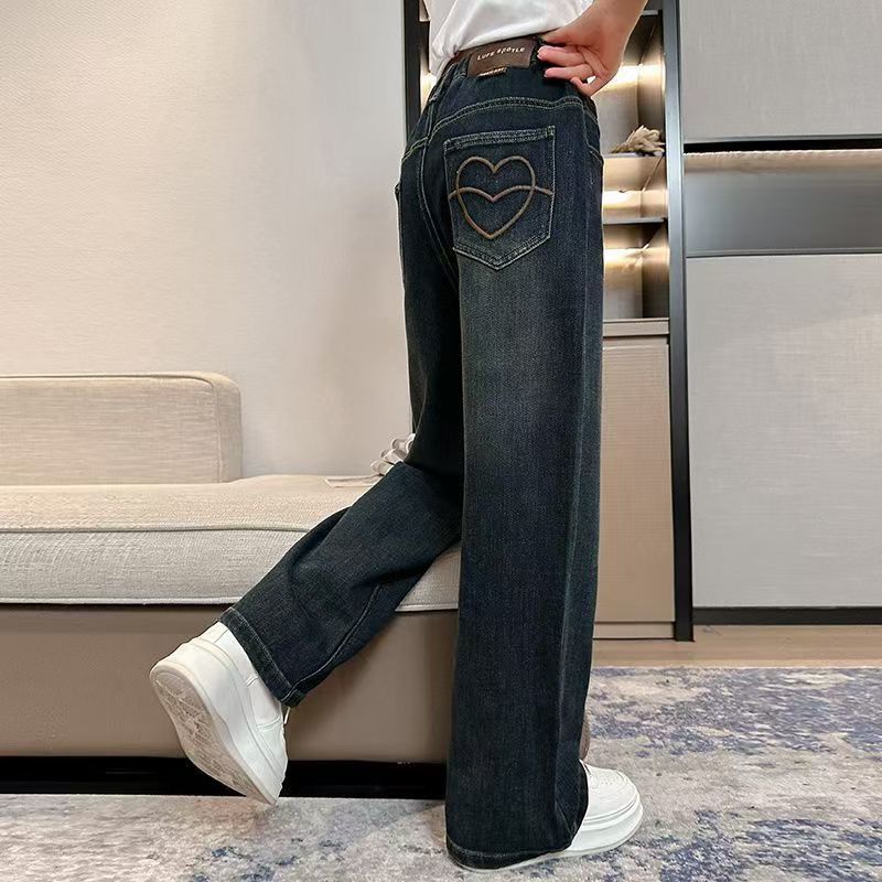 Meninas adolescentes jeans com lã outono inverno moda casual crianças perna larga calças jeans isoladas escola crianças denim