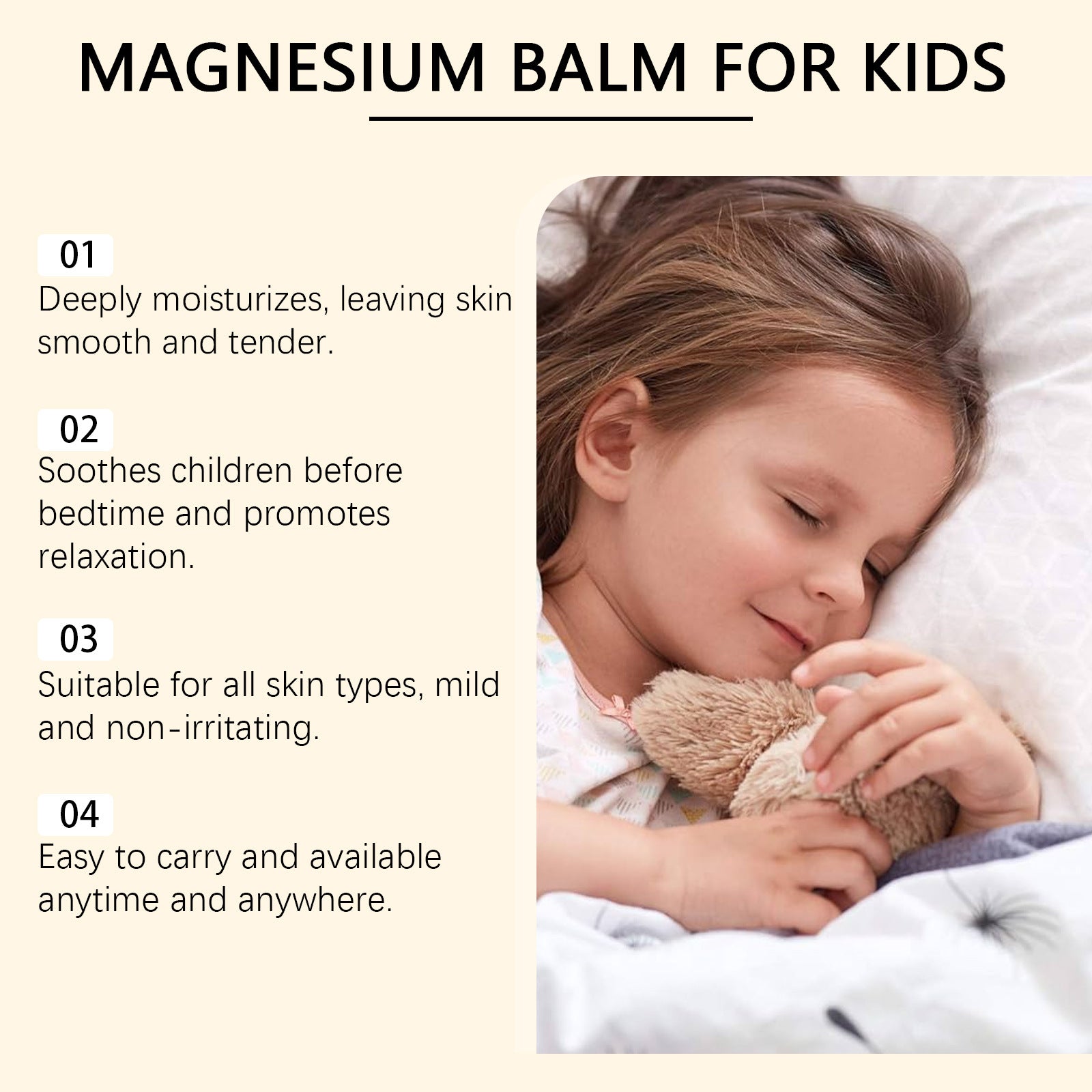 Creme de magnésio para crianças, melhor sono, nutritivo, hidratante, fragrância duradoura, calmante, refrescante, relaxante, mente corporal, bálsamo de magnésio