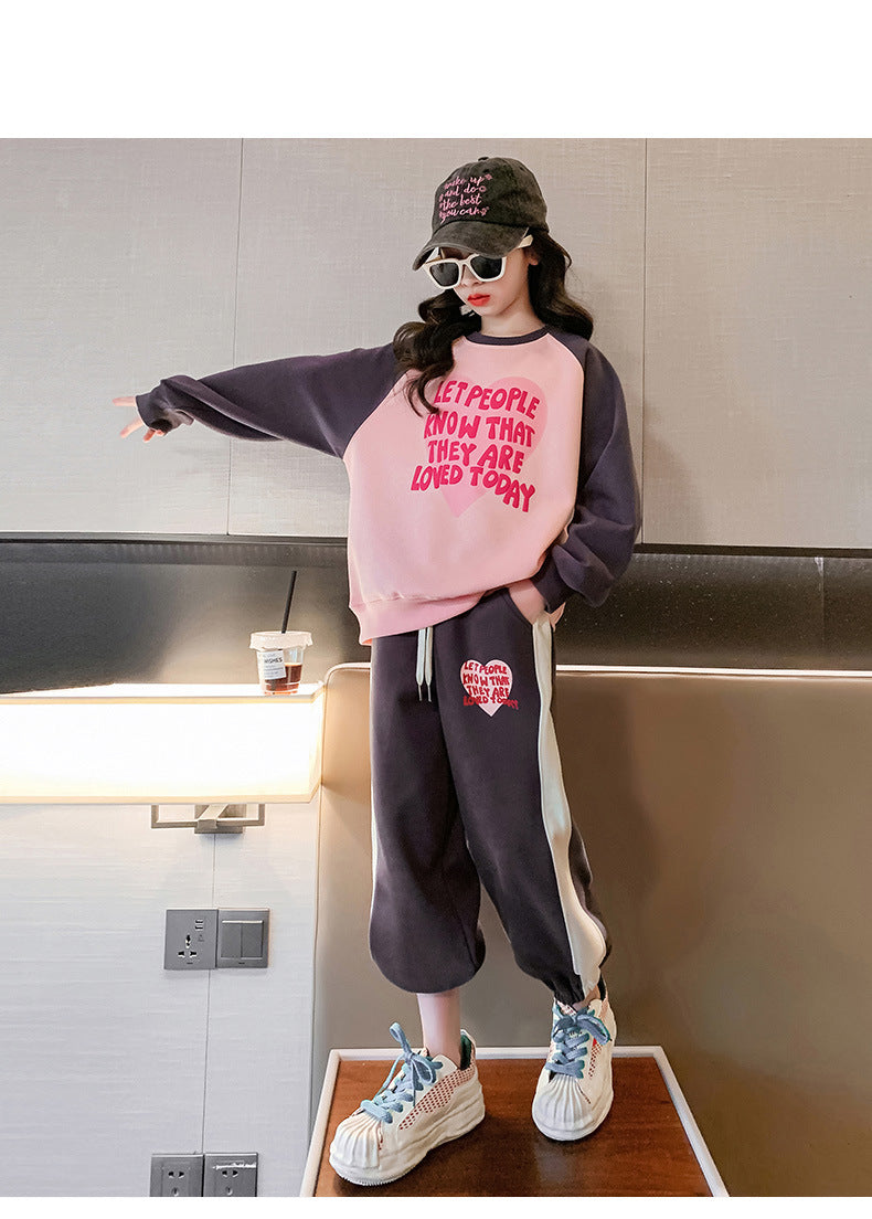 Meninas adolescentes agasalho outono inverno velo grosso quente moletom duas peças crianças conjunto de roupas escola casual roupas esportivas 5-14y