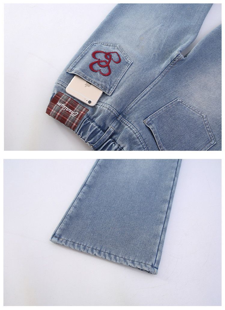 Meninas adolescentes jeans com lã outono inverno moda casual crianças perna larga calças jeans isoladas escola crianças denim
