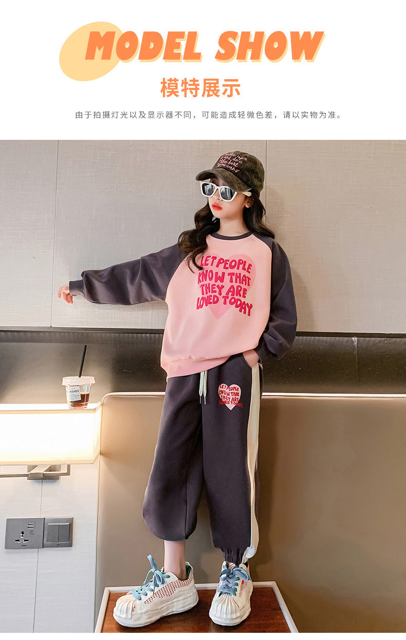 Meninas adolescentes agasalho outono inverno velo grosso quente moletom duas peças crianças conjunto de roupas escola casual roupas esportivas 5-14y