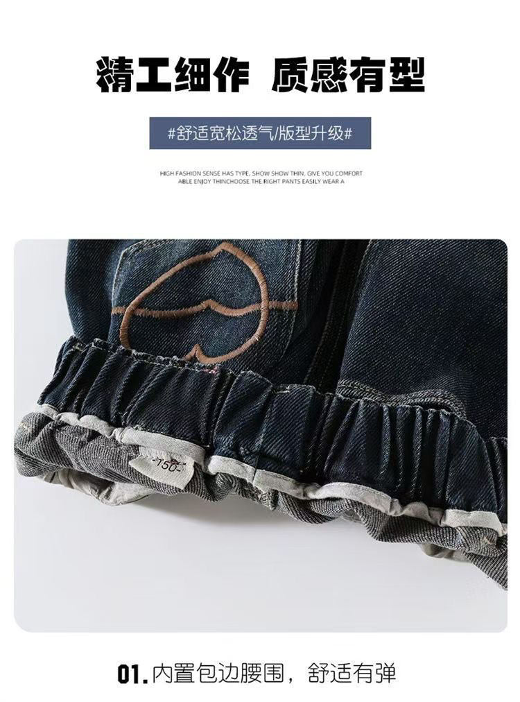 Meninas adolescentes jeans com lã outono inverno moda casual crianças perna larga calças jeans isoladas escola crianças denim