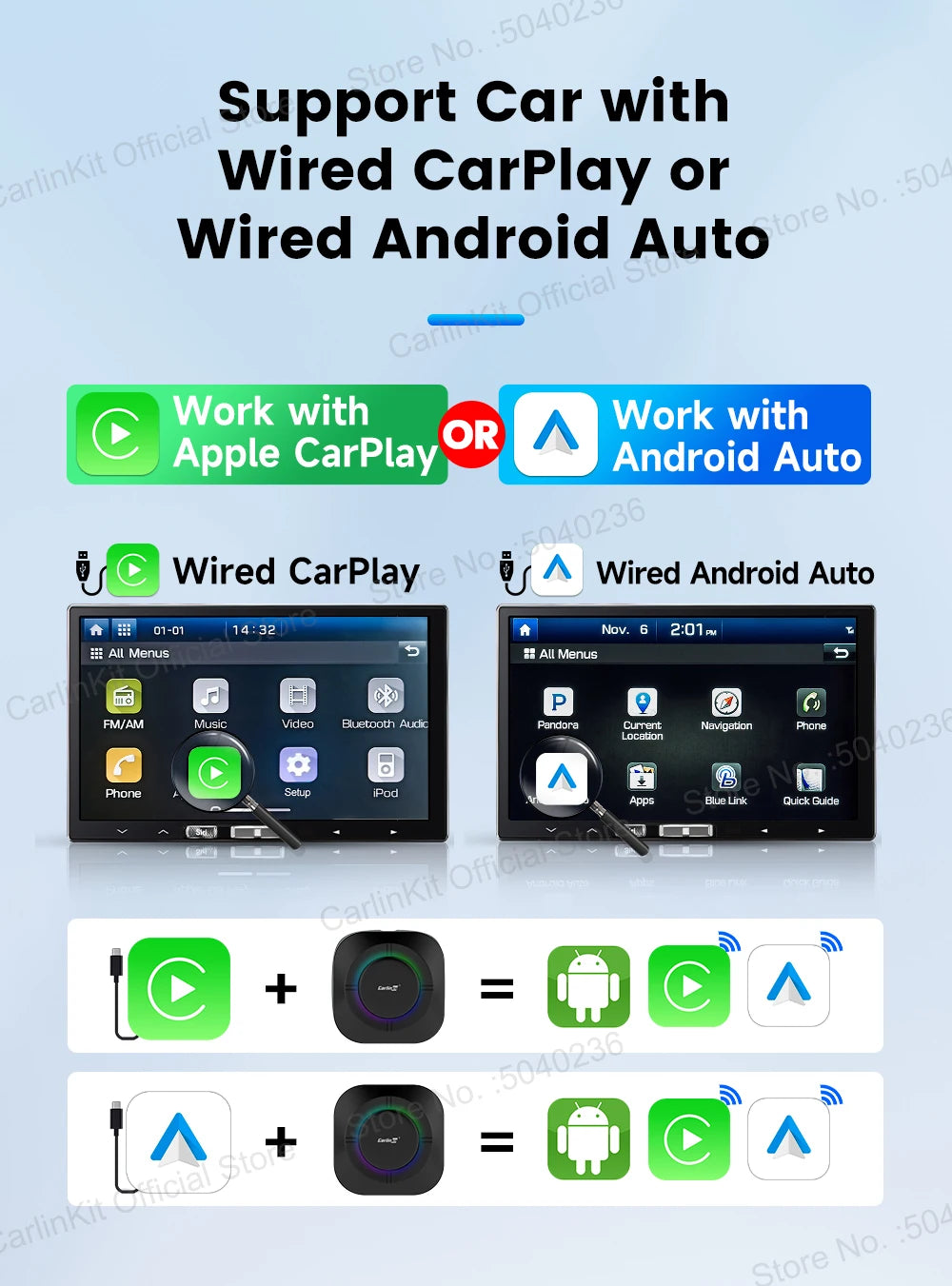 CarlinKit Android 13 LED AI Box Wireless CarPlay Wireless Android Auto Smart Car Multimedia Box Qualcomm 8-Core Chip Cartão SD Expandir para 512 GB Suporte Vídeo Online
