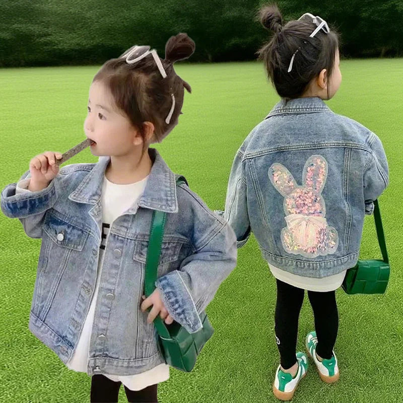 Meninas denim jaquetas novas crianças moda dos desenhos animados outerwear crianças manga longa roupas casuais 2-10 anos adolescente tendências casacos