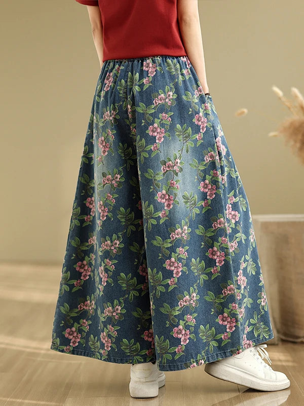 Calça Jeans Solta de Perna Larga Casual Versátil Estampada de Cintura Alta com Corte Reto para Verão e Primavera, Tamanhos ...