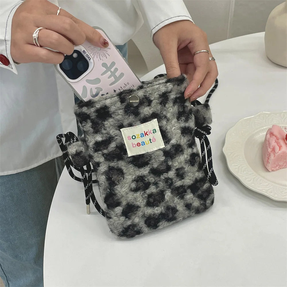 Novo ponto de pelúcia crossbody sacos para mulheres bonito rosa bolsa de ombro bolsas bolsa de telefone portátil