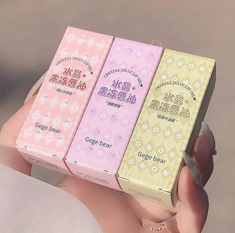 Óleo Labial Gege Bear Crystal Jelly Fruit com Pêssego, Uva e Abacate, Hidratante, Nutritivo e Clareador de Linhas Labiais