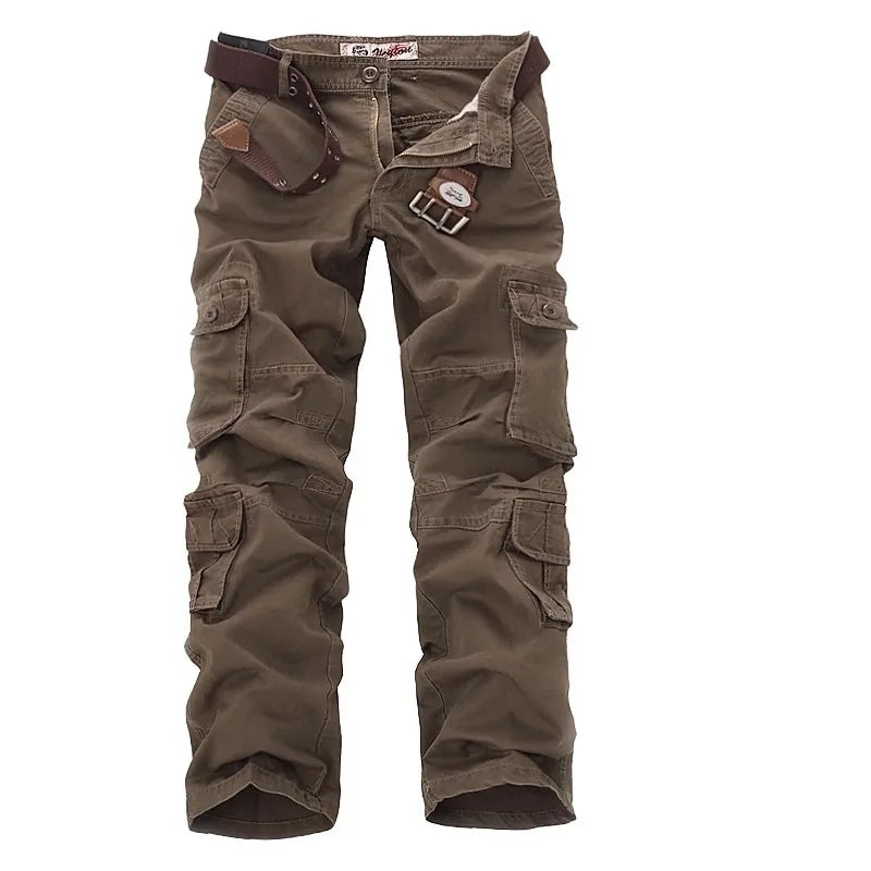 Moda algodão calças de carga dos homens soltos calças casuais jogging calças de carga dos homens sólidos multi bolsos calças respiráveis plus size