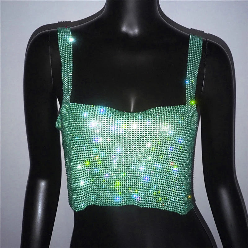 2025 glitter boate sem costas strass regata feminina sexy metal cristal diamantes lantejoulas noite clube festa wear topo de colheita