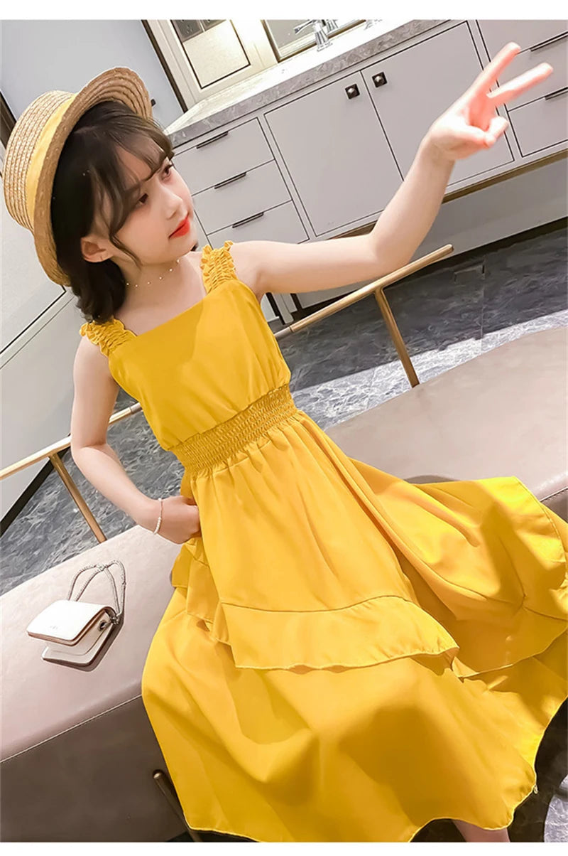 Vestidos de Festa Sem Mangas em Chiffon para Meninas, Estilo Princesa, para Crianças de 4 a 12 Anos