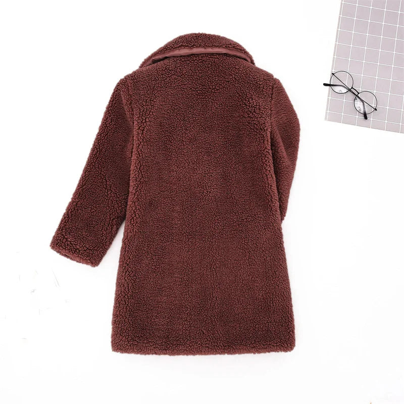 Bebê meninas casacos de pele do falso crianças inverno quente jaquetas de pelúcia crianças turndown colarinho acolchoado outerwear infantil casual roupas exteriores