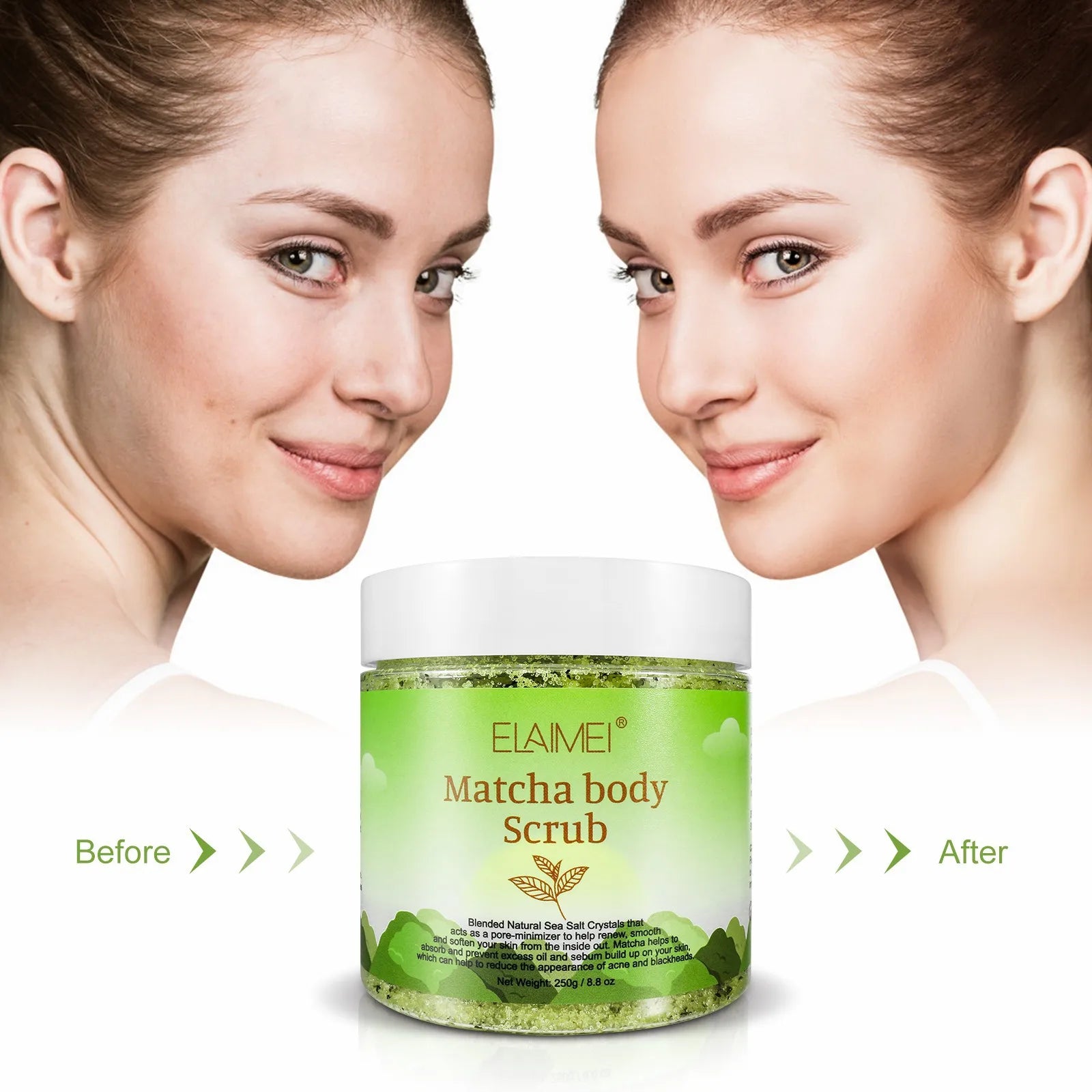 Matcha e sal do Himalaia e açafrão corporal, clareamento, anti-oxidação, reduz a acne, espinhas, iluminar o tom da pele