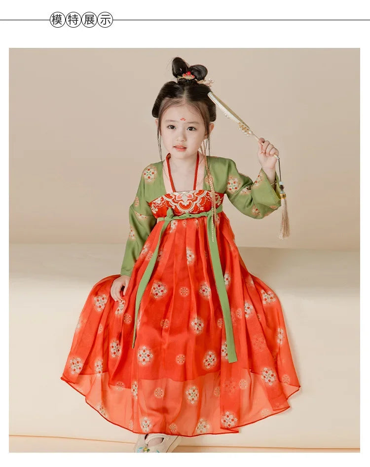 Traje de festa de verão vestidos da menina do vintage crianças roupas vestido casual bebê chinês hanfu cosplay crianças princesa meninas vestido