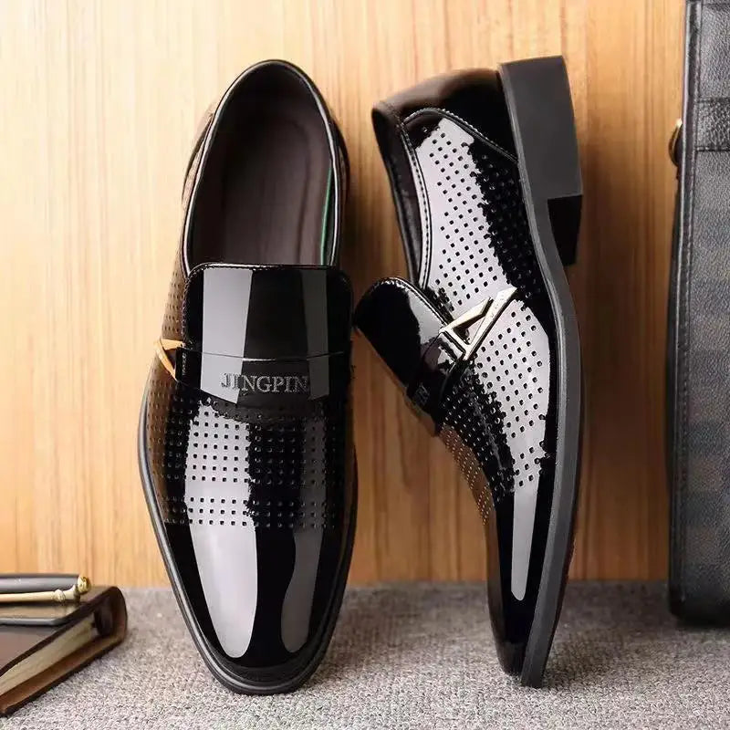 Sapatos de couro casuais de negócios masculinos casamento noivo estilo britânico altura aumentada verão respirável dedo do pé apontado calçados masculinos