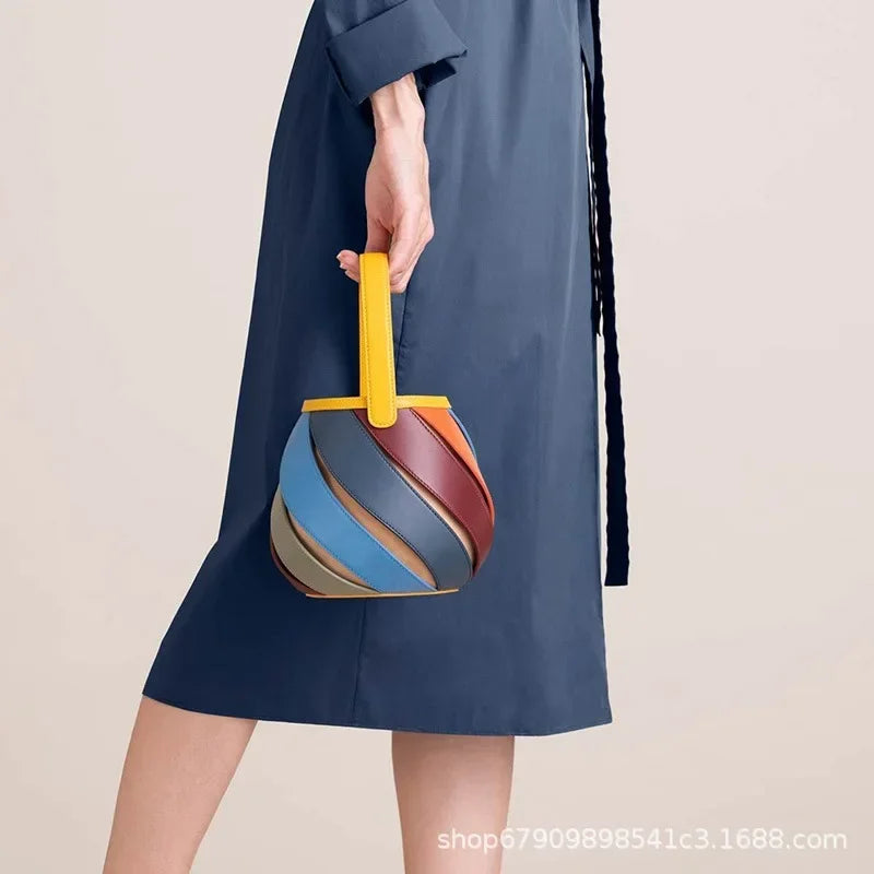 Bolsa feminina retrô de balde geométrico, elegante bolsa versátil de textura feminina, estilista de luxo, 2023