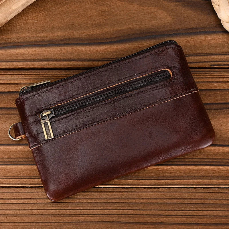 Luufan couro genuíno zíper moeda cartão bolsa de couro real rfid titular do cartão embreagem carteiras slots para homens mulheres mini bolsa fina