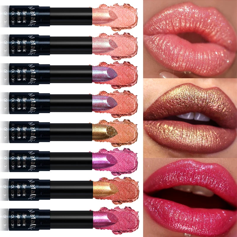 Diamante rosa batom metálico glitter batom à prova dwaterproof água brilhante perolado azul escuro vermelho fosco brilho labial halloween lábios maquiagem