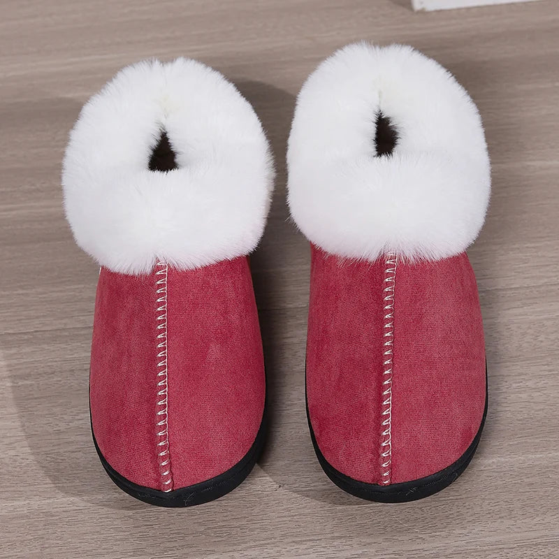 Inverno quente interior flurry chinelos feminino camurça do falso dedo do pé fechado casal chinelos mulher conforto sola macia casa slides mujer