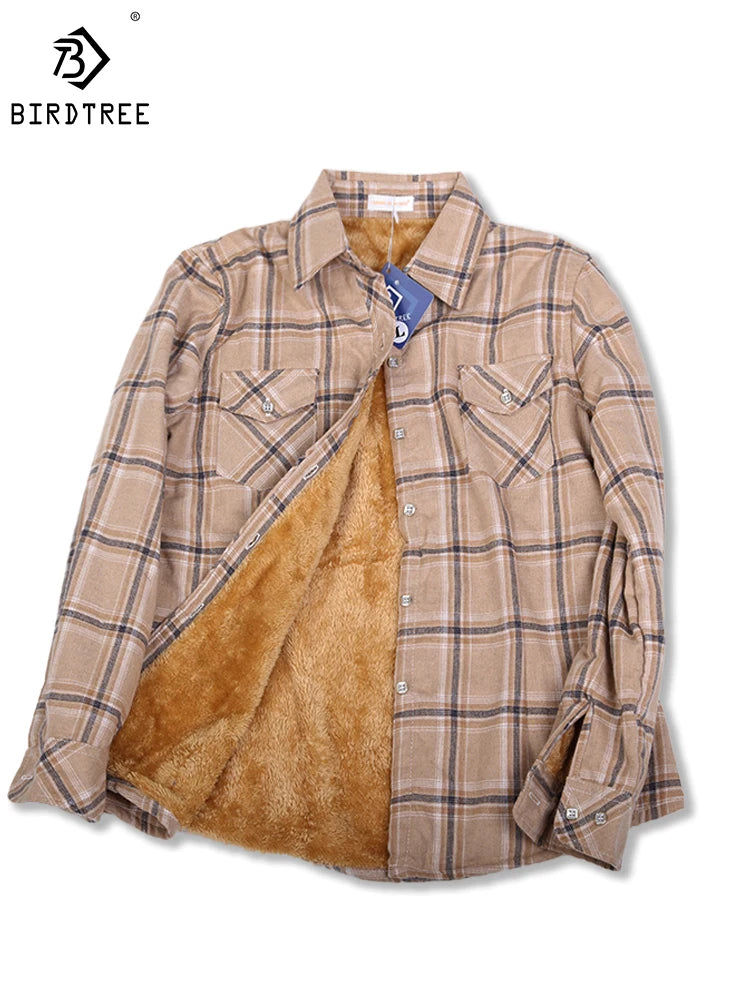 Camisa Xadrez Feminina de Veludo Grossa e Quente, Blusa Casual de Manga Longa com Forro de Lã para Inverno, Tamanhos M-5XL, Roupa de Outono T77710A