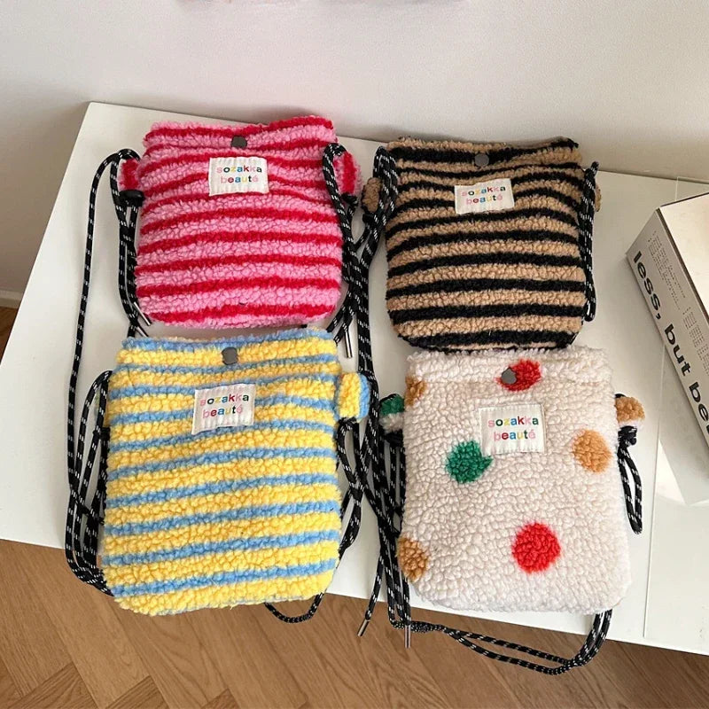 Novo ponto de pelúcia crossbody sacos para mulheres bonito rosa bolsa de ombro bolsas bolsa de telefone portátil