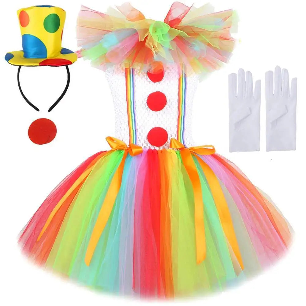 Arco-íris pennywise palhaço trajes para meninas palhaço de circo halloween tutu vestido para crianças coringa roupa crianças roupas de ano novo