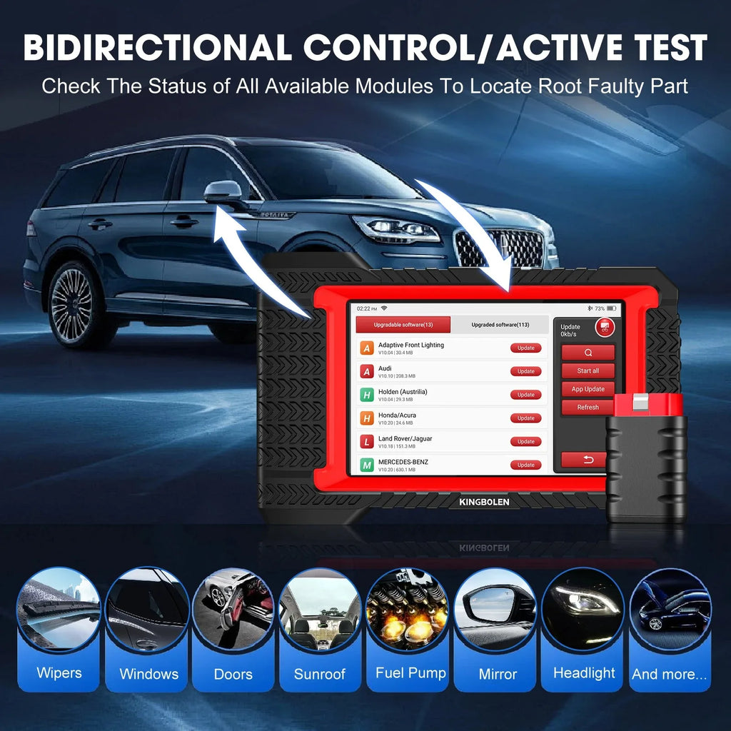 Atualização vitalícia gratuita KINGBOLEN K7 ALL System Ferramentas de diagnóstico de carro português Codificação ECU Teste ativo 28 reinicializações Scanner OBD PK LAUNCH X431 CRP919E BT