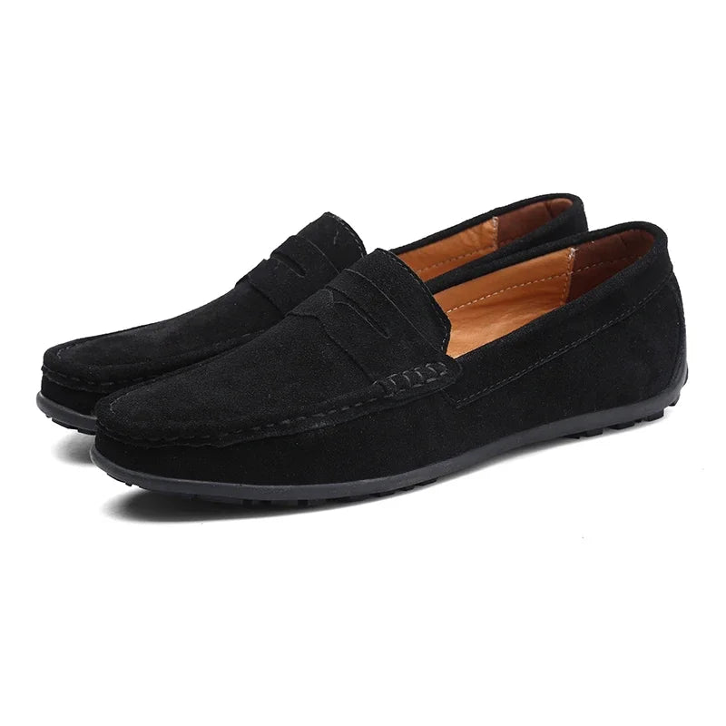 Couro do plutônio camurça de vaca sapatos masculinos marca luxo casual formal mocassins calçados preto masculino sapatos de condução hombres