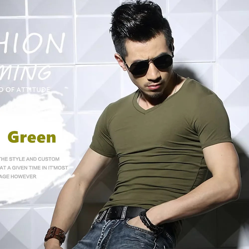 Camiseta Masculina de Manga Curta, T-Shirt O-Neck Slim em Cores Sólidas, Camiseta Masculina 2026 MRMT