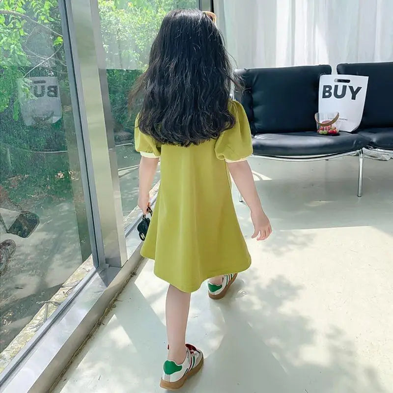 Novo Vestido Estilo Coreano 2026 para Crianças, Vestido de Verão Doce com Alças e Tule para Meninas