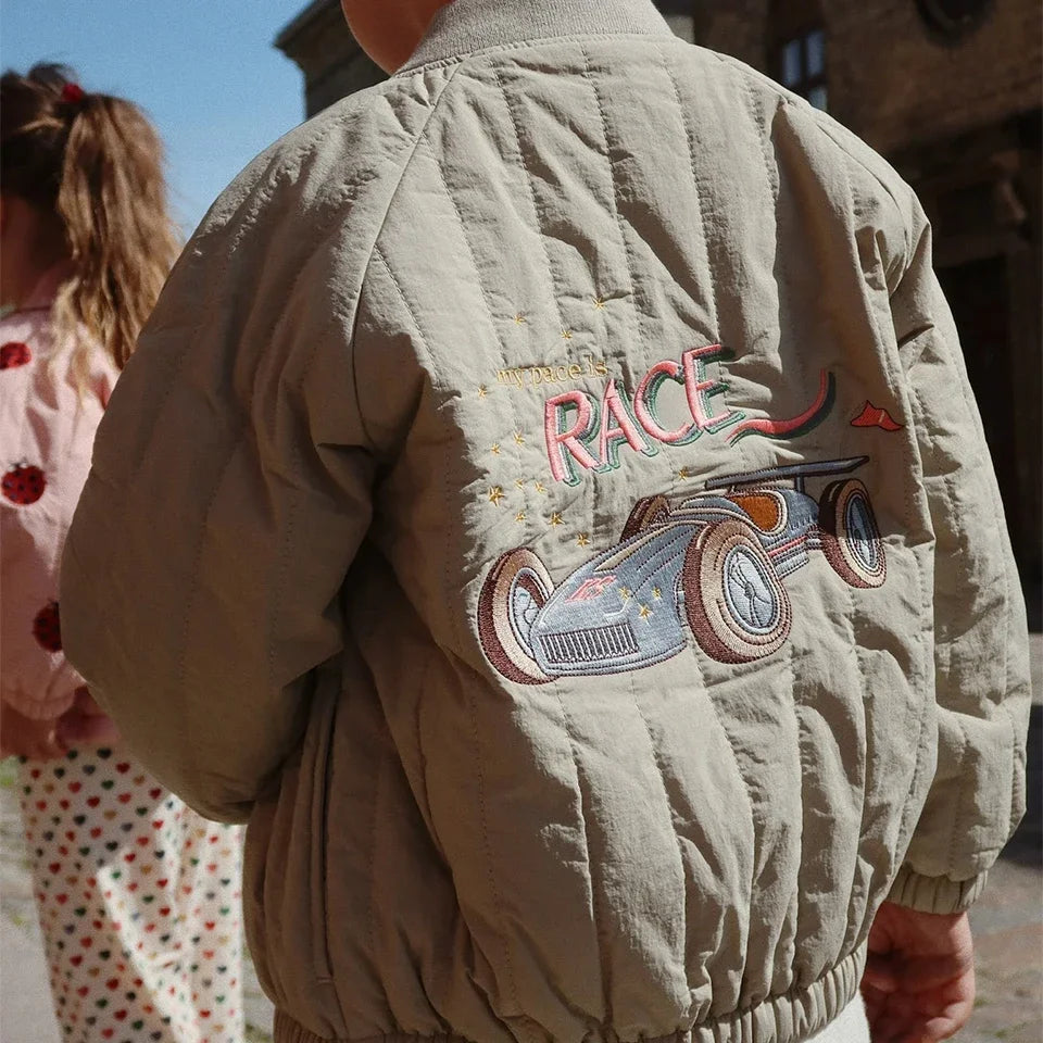 Novo 2025 ks meninas dos desenhos animados algodão velo casacos de inverno da criança meninos jaqueta de lã de cordeiro crianças casaco bordado crianças outwear roupas