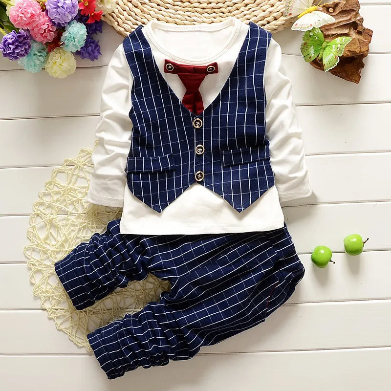 Crianças mais fino conjuntos de roupas primavera outono agasalho bebê meninos criança manga longa cavalheiro ternos crianças t camisa calças conjuntos roupas