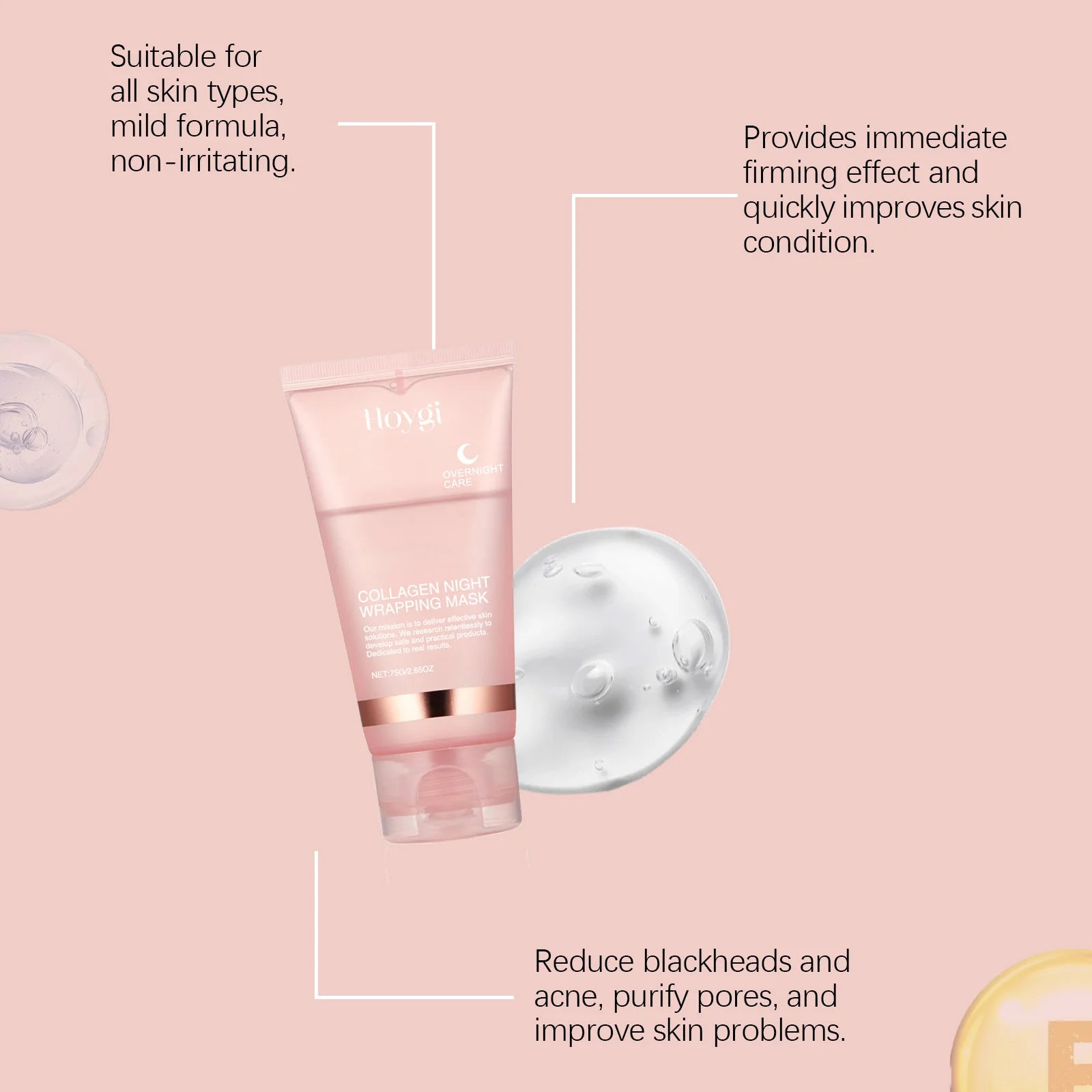Ouhoe Máscara Peel Off de Colágeno com Pincel de Aplicação Anti Rugas Firmador Hidratante Fácil Descasque Todos os Tipos de Pele Não Irritante Limpo