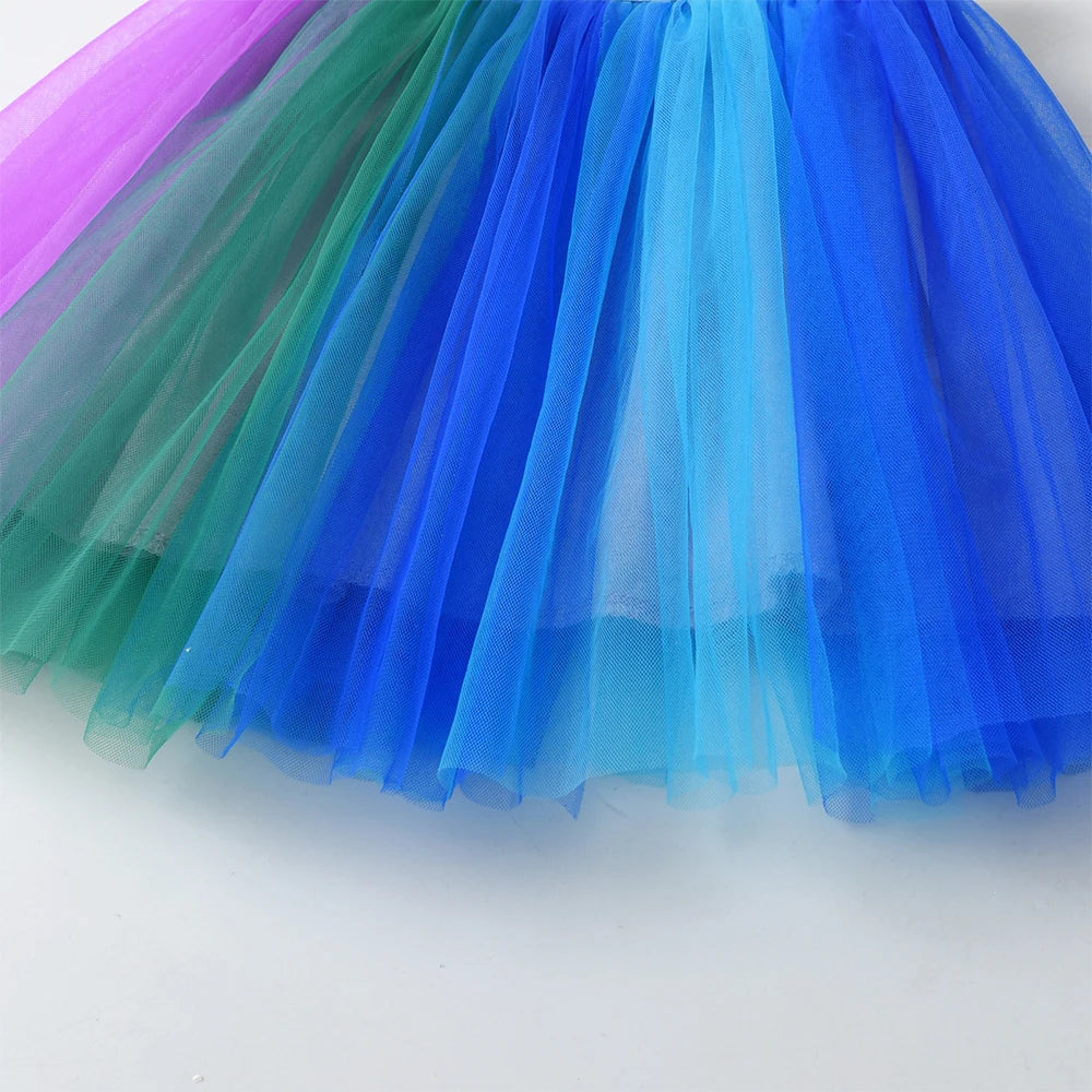 Dxton bebê meninas dança tutu saia colorida chiffon emenda crianças dancewear petiskirt tule criança mini saia roupas usar