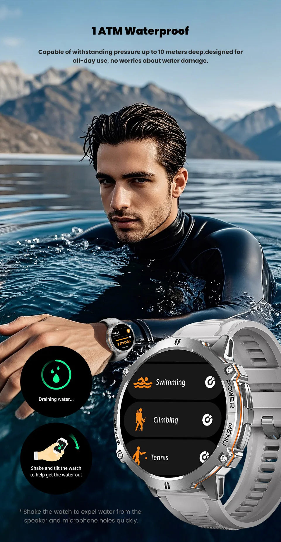 Relógio Inteligente Masculino T REX 3 com Tela AMOLED de 1.73", Bússola, Chamada BT, Resistente à Água 1ATM, Relógios Esportivos para Homens IOS Android 2026