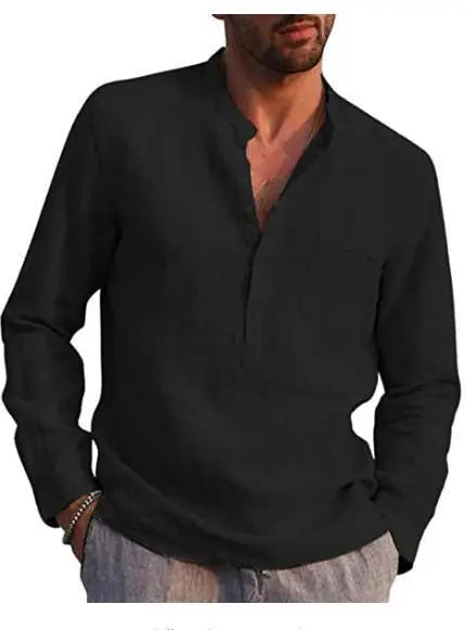 Camisa de linho respirável masculina, confortável, cor sólida, manga comprida, solta, Harajuku, blusa casual, camisa havaiana, breve, 2022