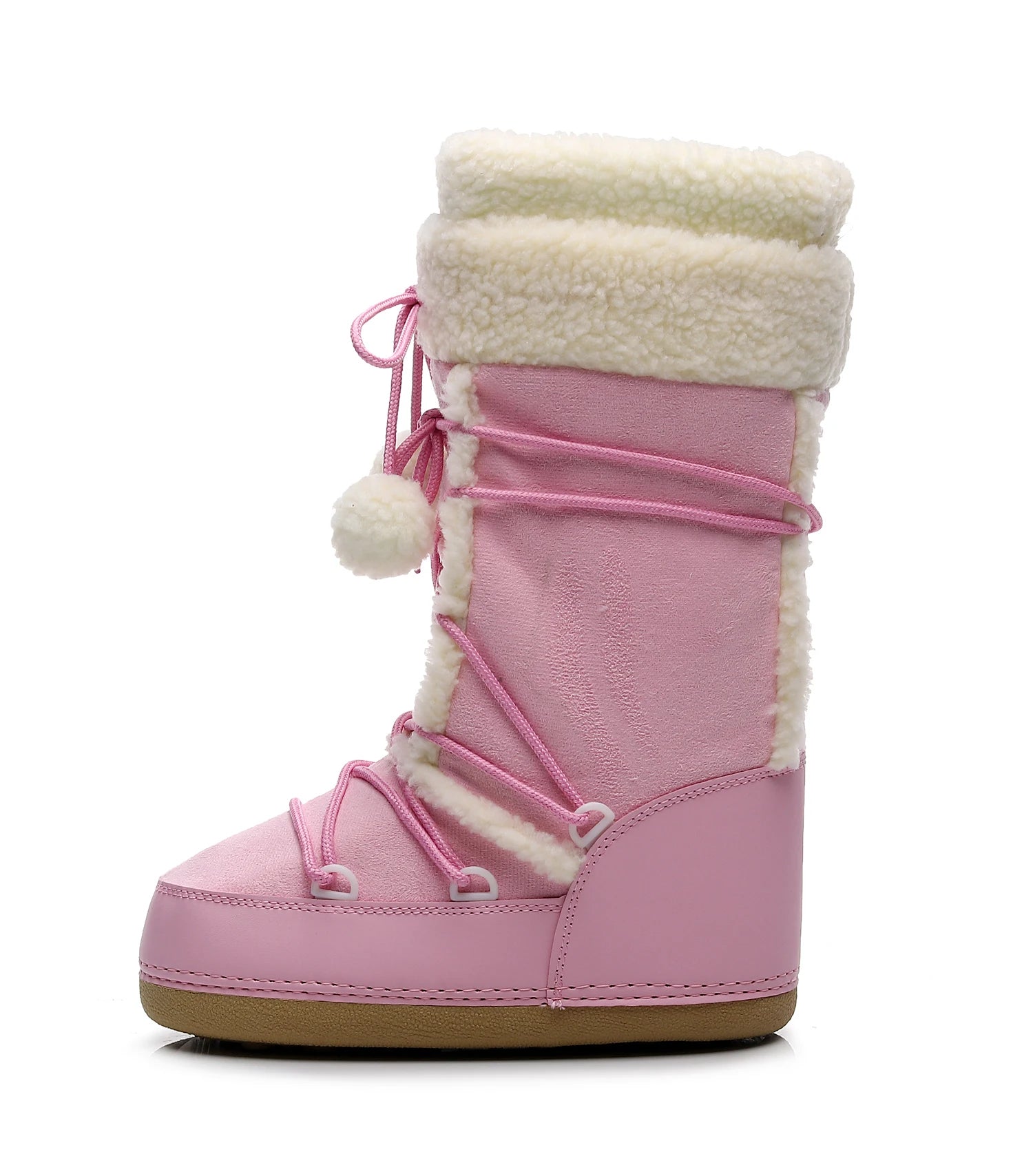 Botas de inverno rosa botas de neve femininas sola grossa botas de esqui quentes meados de bezerro botas de espaço antiderrapantes sapatos de algodão navio livre