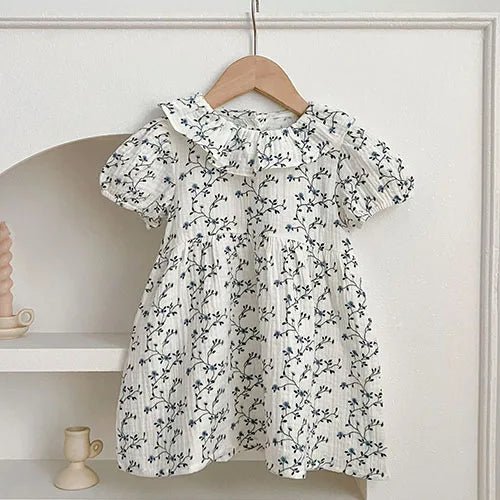 2025 novo verão crianças vestido 2-6 anos crianças vestidos de princesa manga voadora algodão bordado bebê menina vestido de festa irmã roupas