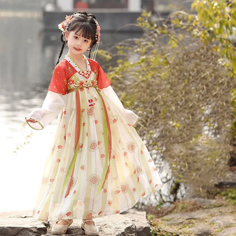 Traje de festa de verão vestidos da menina do vintage crianças roupas vestido casual bebê chinês hanfu cosplay crianças princesa meninas vestido