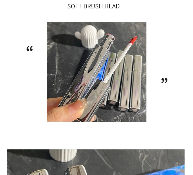 Punk roxo espelho água brilho labial tubo de prata vermelho lábio esmalte vidro óleo labial à prova dwaterproof água batom líquido nude claro matiz maquiagem 1pc