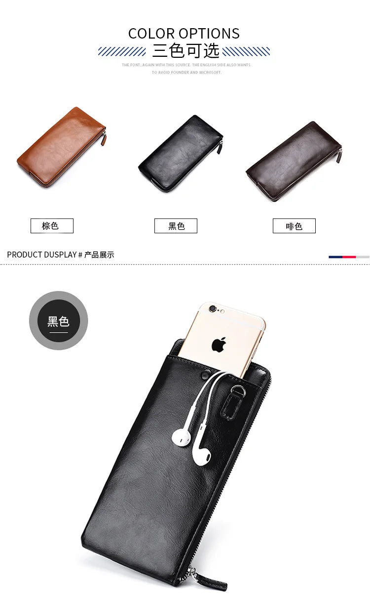 Carteiras clássicas com zíper estilo longo masculino, porta-cartão, grande capacidade, grande para celular, marca de luxo, bolsa masculina, qualidade