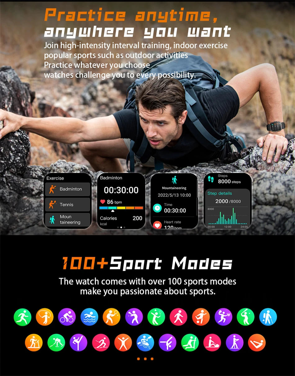 Lige 2025 relógio inteligente masculino esportes ao ar livre monitoramento de freqüência cardíaca ip68 à prova dip68 água relógios bluetooth chamada smartwatch para android ios