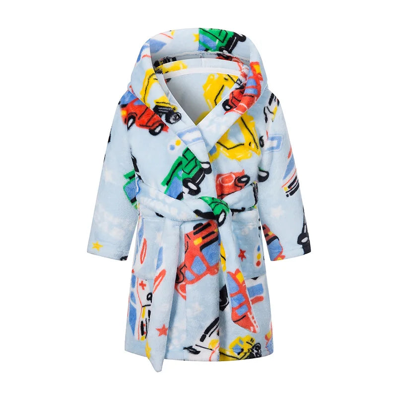 Roupão de banho infantil de dinossauro com capuz, pijama de unicórnio de desenho animado para meninos, roupões de banho de lã para meninas, roupa de dormir para bebês