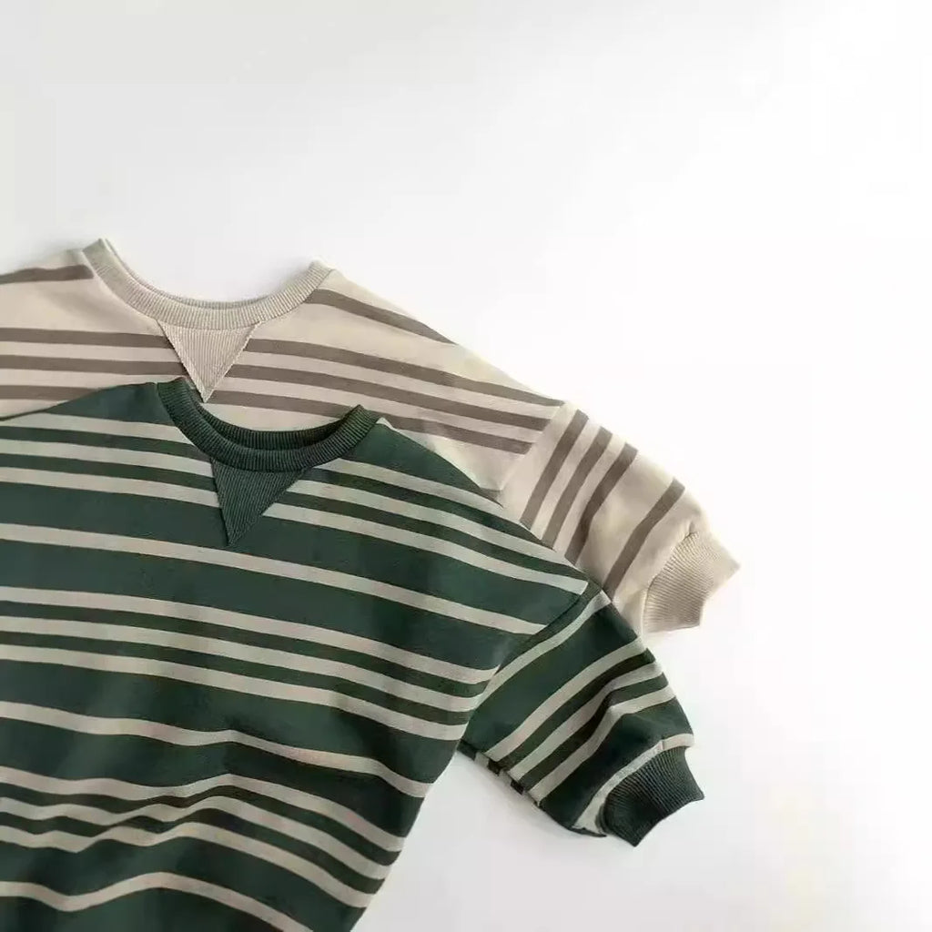 Moletom casual listrado infantil, manga comprida, tops com gola O, pulôver infantil solto, roupas de bebê, meninos, meninas, outono, novo