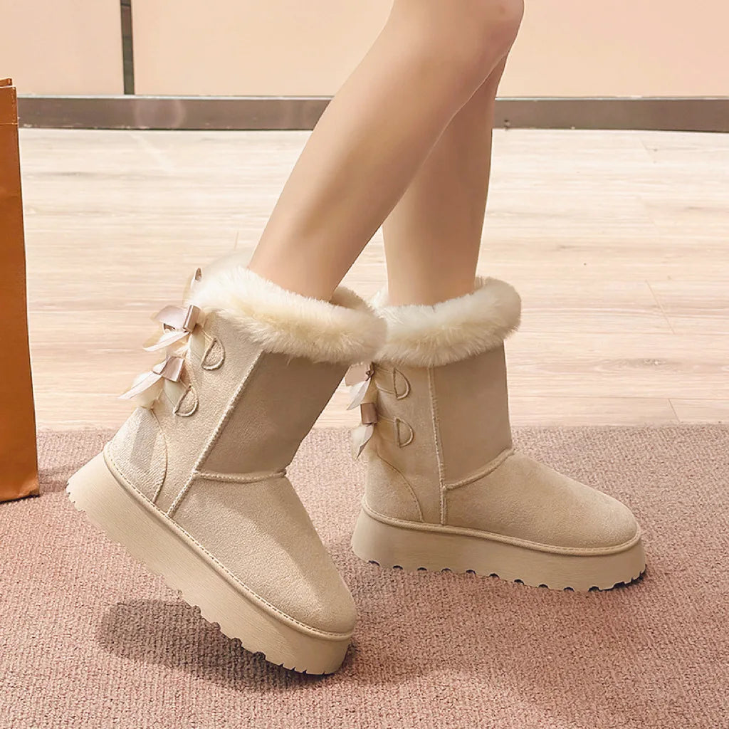 Botas de neve femininas 2024 inverno nova moda sapatos plataforma de pelúcia ao ar livre botas quentes sapatos femininos bota camurca cano longo