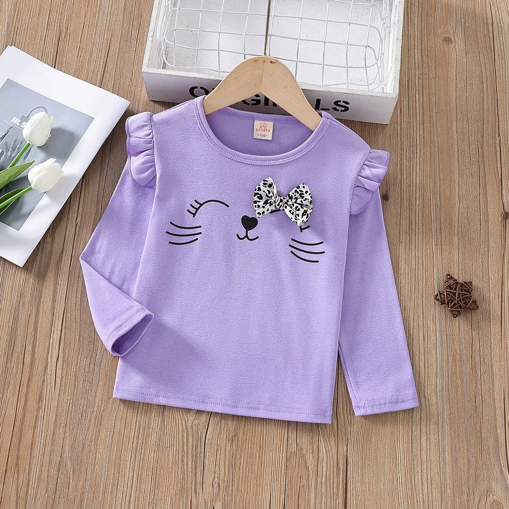 Primavera outono meninas camiseta de algodão topos para crianças dos desenhos animados camisas manga longa blusa do bebê da criança roupas inferiores