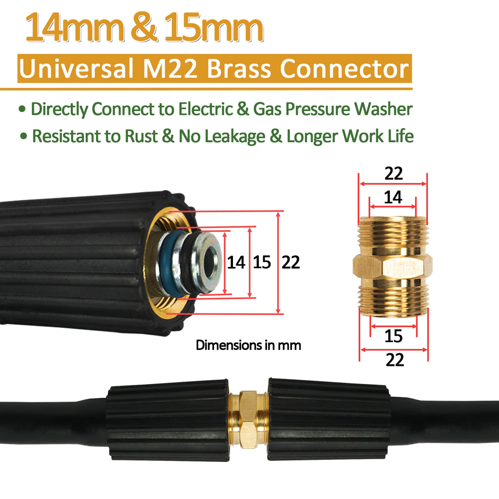 Mangueira de lavagem de alta pressão, cabo de mangueira para lavagem de carro, mangueira de extensão de limpeza de água M22-Pin 14/15 para karcher elitech interskol huter