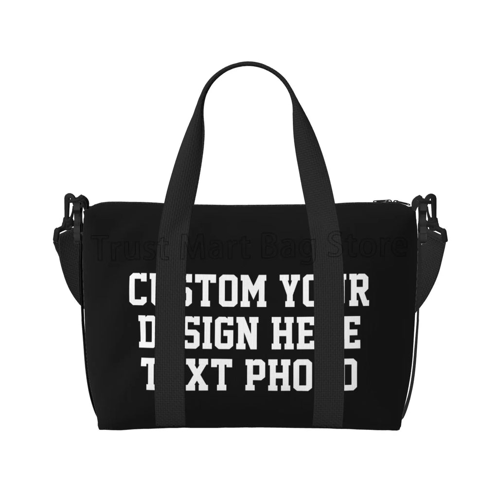 Personalize seu design texto foto impressão duffle sacos personalizado durável fim de semana durante a noite saco para mulheres homens saco de bagagem de viagem